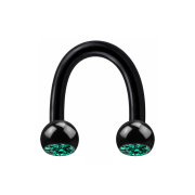 Micro Circular U Barbell black with two turquoise crystal...