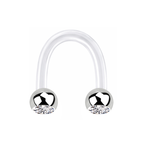 Micro Circular U Barbell trasparente con due sfere argento cristallo argento