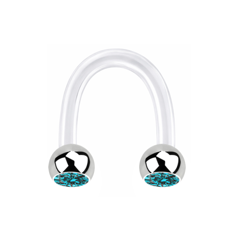 Micro Circular U Barbell transparent with two balls silver crystal aqua