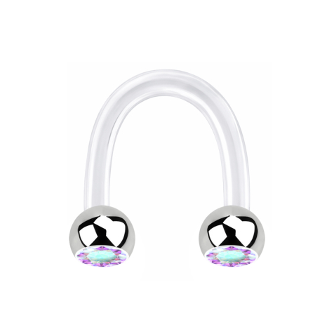 Micro Circular U Barbell trasparente con due sfere in cristallo multicolore argento