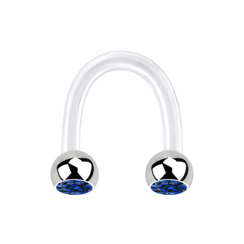 Micro Circular U Barbell transparent with two balls silver crystal dark blue