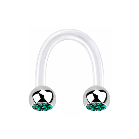 Micro Circular U Barbell transparent with two balls silver crystal turquoise