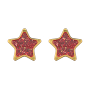 Orecchini a bottone placcati oro con stella glitterata rossa