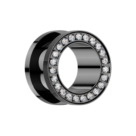 Flesh Tunnel schwarz Kristalle silber