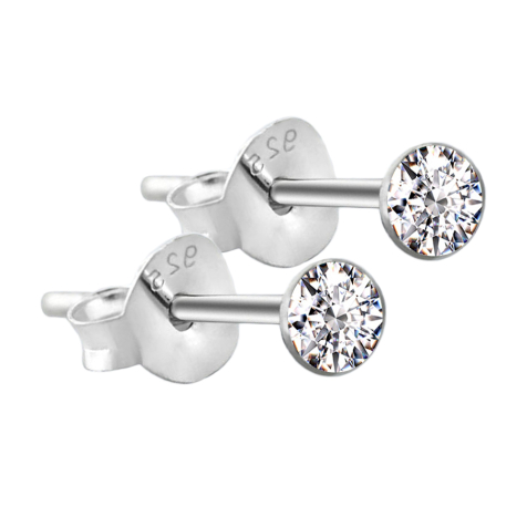 Clou doreille rond en argent massif 925 avec cristal argenté