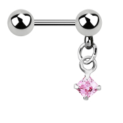 Micro barbell silver with ball and pendant square crystal...