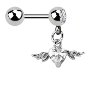 Micro barbell with ball and pendant wing crystal heart...