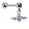 Micro barbell with ball and pendant wing crystal heart lavender