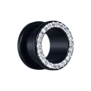 Flesh tunnel black with silver crystal