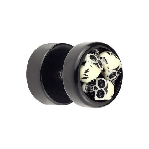 Fake Plug schwarz mit 3 Totenschädel