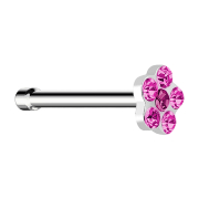 Nasenstecker gerade silber mit Blume und 5 Kristalle pink