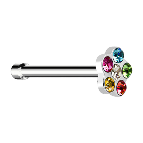 Nasenstecker gerade silber mit Blume und 5 Kristalle farbig