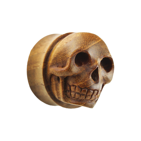 Tappo svasato con teschio in teak intagliato a mano