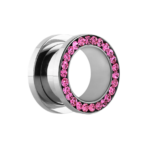 Flesh Tunnel argento con cristalli rosa