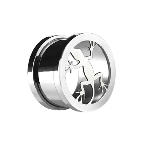 Flesh Tunnel silber mit Echse