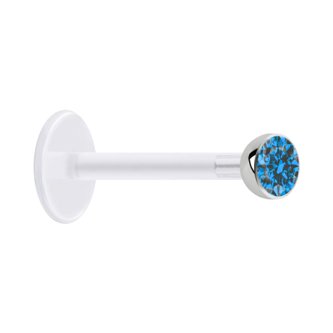 Micro labret transparent with ball and crystal light blue